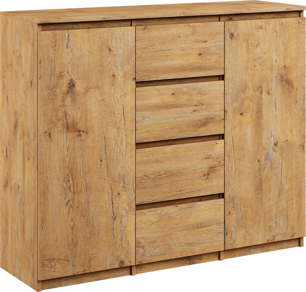 Kommode mit 4 Schubladen 2 Schränke 120cm Klamotenschrank Sideboard Artisan