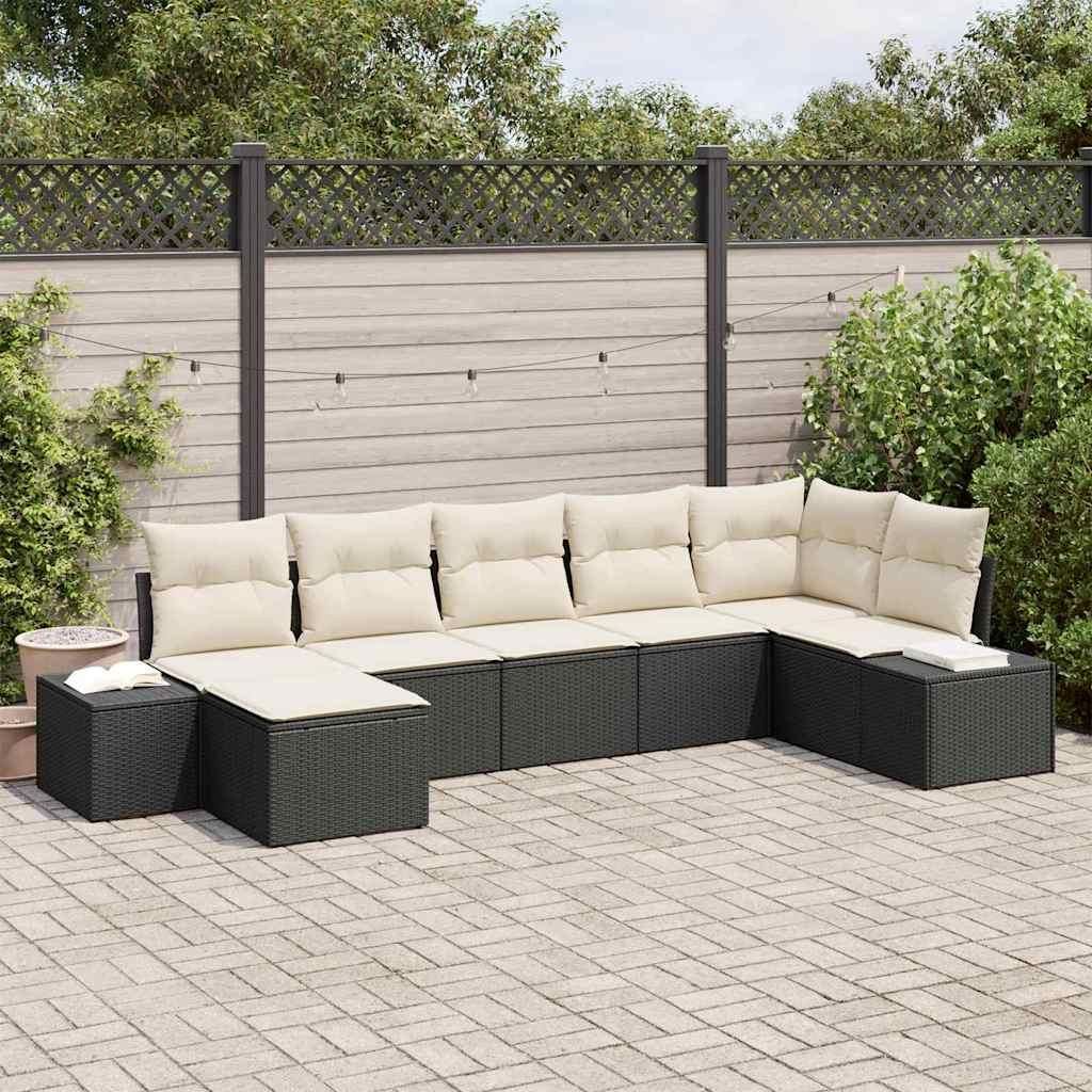 Maison Exclusive - Gartensofa-set mit Kissen 7 pcs Schwarz Poly-Rattan