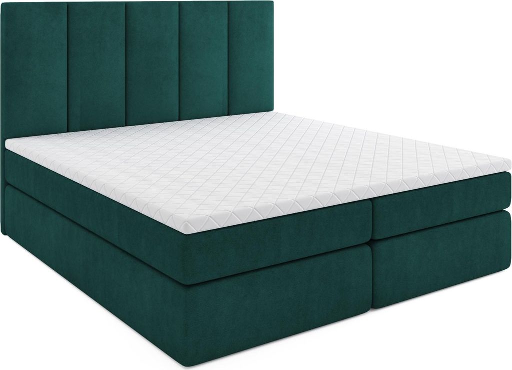MR GROUP Boxspringbett mit Bettkasten LATINA 180 x 200 cm, H3, Samtstoff, Polsterbett mit Matratze und Topper Doppelbett Bett für Schlafzimmer, grün