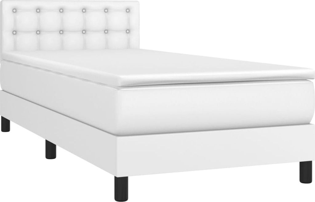 Boxspringbett mit Matratze Weiß 90x190 cm Kunstleder