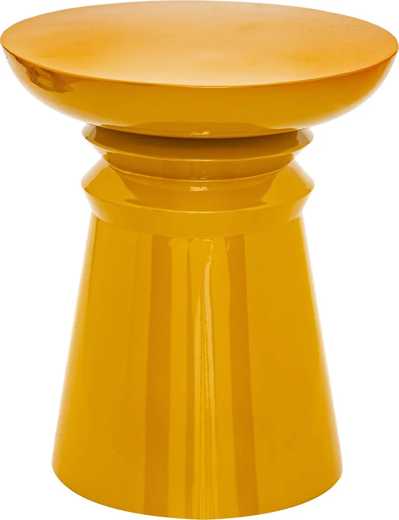 Bout de canapé design Jaya jaune moutarde en métal ronde 38cm Jaya