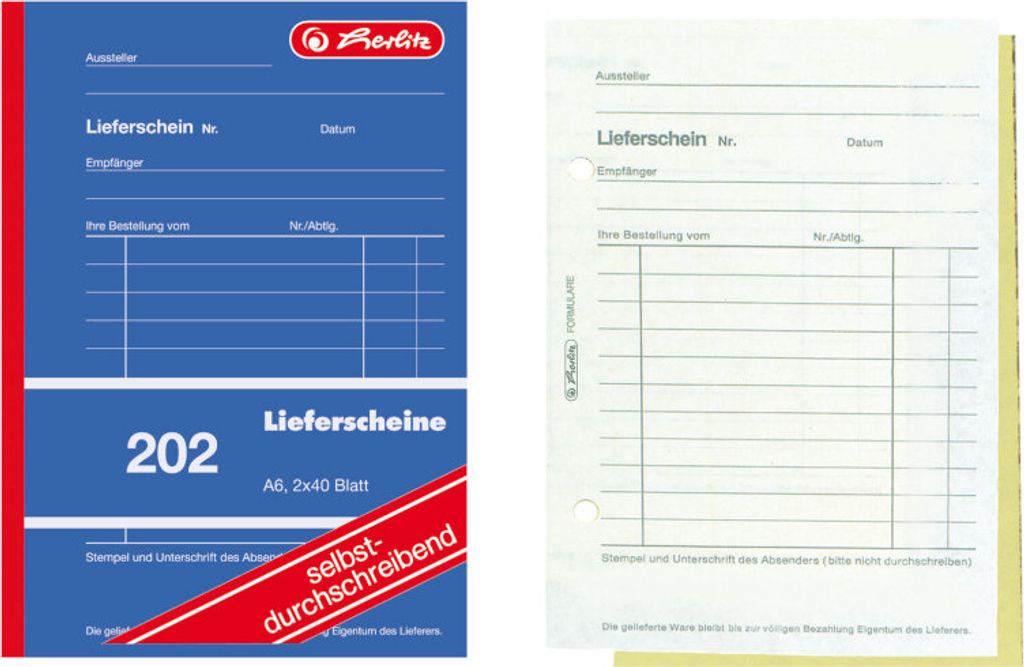 5x Herlitz Lieferscheinbuch 202 / A6 / 2x 40 Blatt / Produktbild 