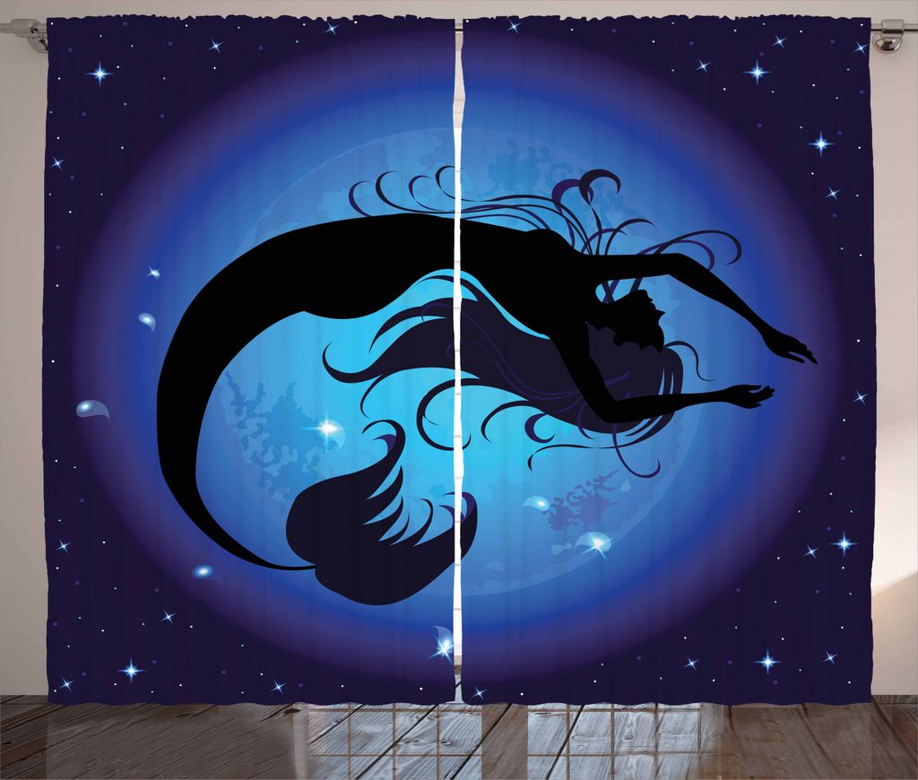 ABAKUHAUS Ozean Rustikaler Vorhang, Aquatic Mädchen Mermaid, Wohnzimmer Universalband Gardinen mit Schlaufen und Haken, 280 x 245 cm, Schwarz Lila