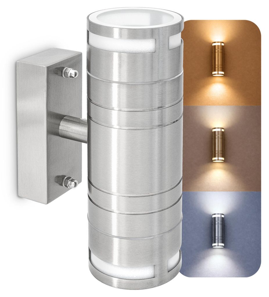 ELARI Wandlampe Up & Down Edelstahl IP44 wassergeschützt Wandleuchte - inkl. 2x LED GU10 5W LumiFLEX - Außenwandleuchte Strahler für Fassaden & ...