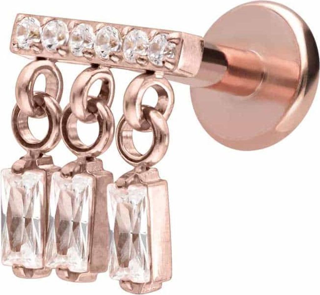 Ohrpiercing, Nasenpiercing Titan Labret mit Innengewinde WINDSPIEL RoséGold Stablänge: 8mm | Stabstärke: 1,6mm