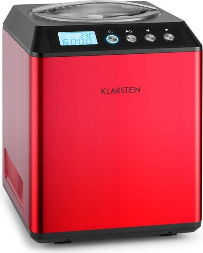 Klarstein Vanilla Sky - Eismaschine, Eisbereiter, Speiseeismaschine, Kühlhaltefunktion, LED-Display, Timer, Edelstahl, einfache Reinigung, 180 Wat...