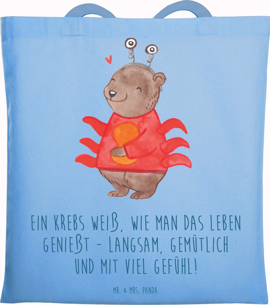 Mr. & Mrs. Panda Tote Bag Krebs Genießer - Sky Blue - Geschenk, Tasche, emotionale Tiefe, Schultasche, Horoskop, Empathie, wie man das Leben genie...