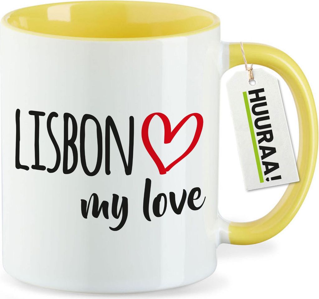 Huuraa Kaffeetasse Lisbon my love 330ml Gelb Keramik Kaffeebecher Geschenkidee