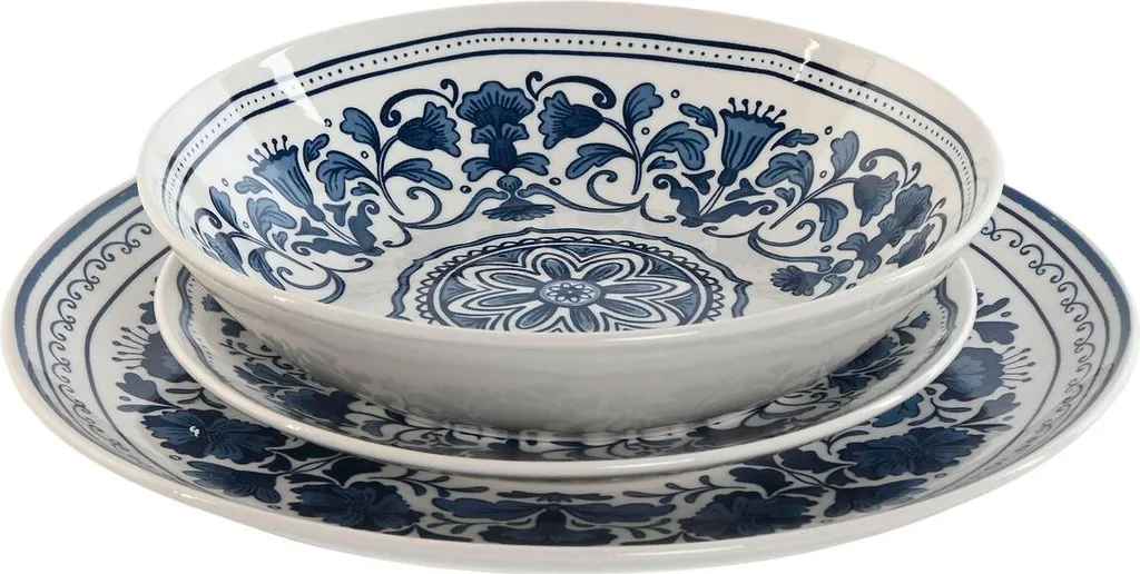 Assiettes en Porcelaine pour 6 Personnes Style Arabe Bleu et Blanc 18 pcs
