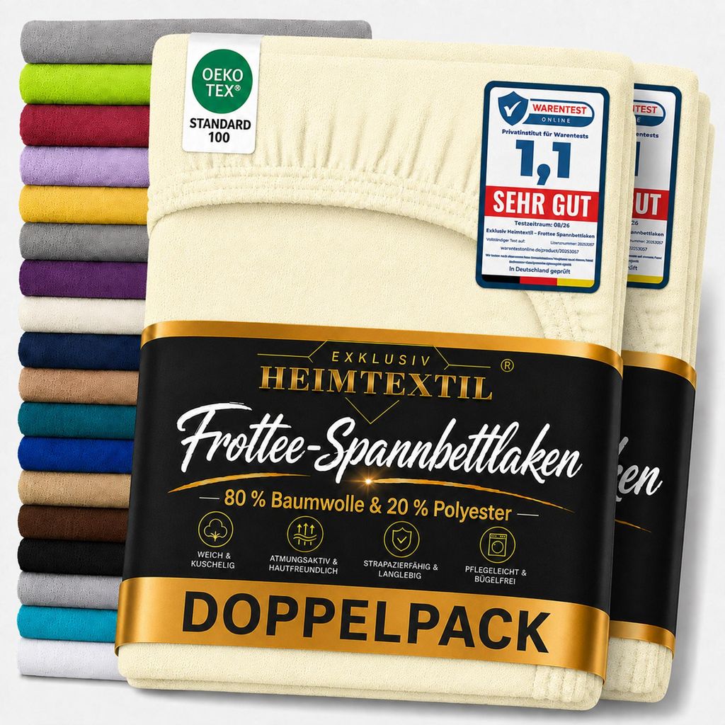 Frottee Spannbettlaken Doppelpack Rundumgummizug 200 x 220 Produktbild 