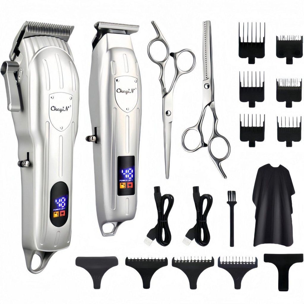 Haarschneider Herren – Barttrimmer mit 9 Aufsätzen, Silber
