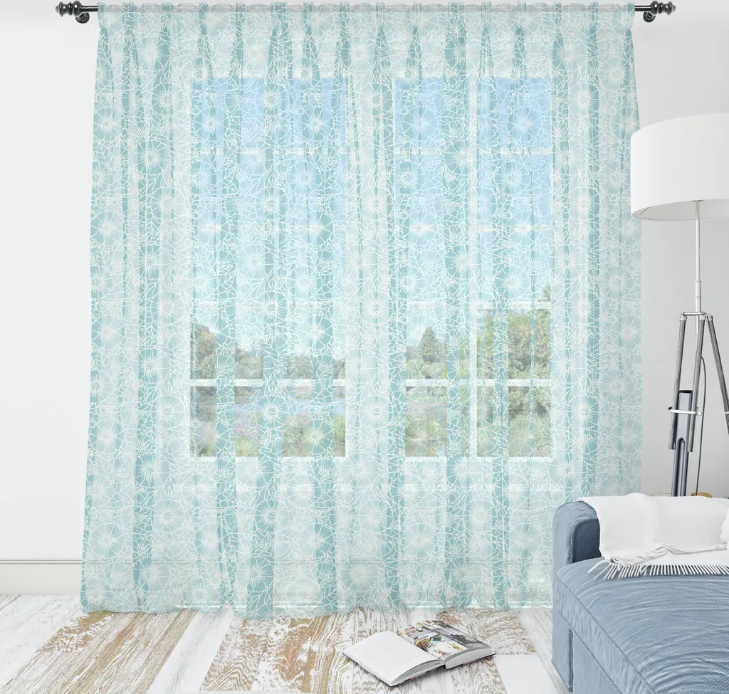 Arazzo Grande 160x274 ABAKUHAUS: Tessuto Raso Floreale Azzurro/Grigio