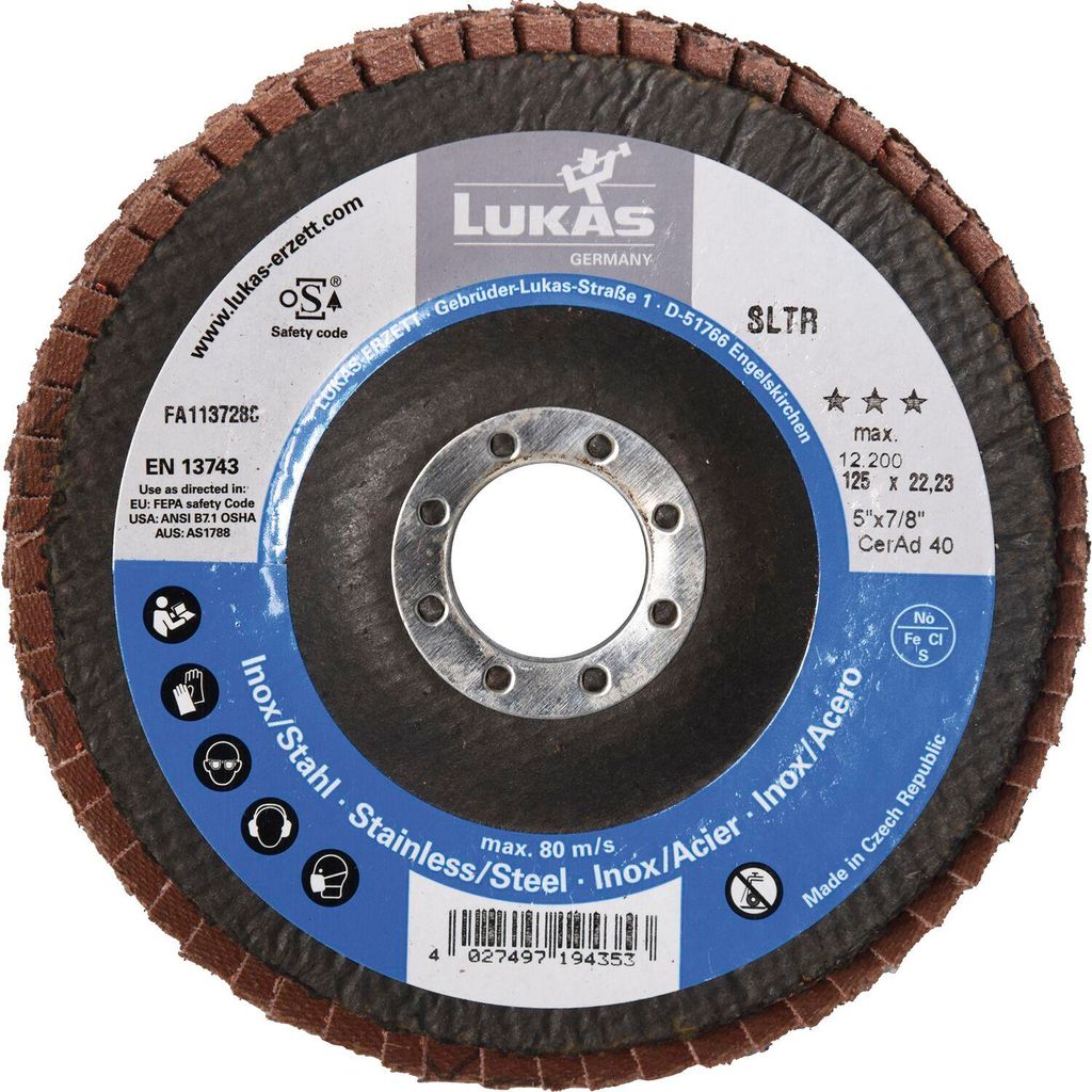LUKAS Lamellenschleifscheibe 125mm SLTR CeramicAd Keramik Schleifscheibe - Schleiflamellenteller Körnung 80