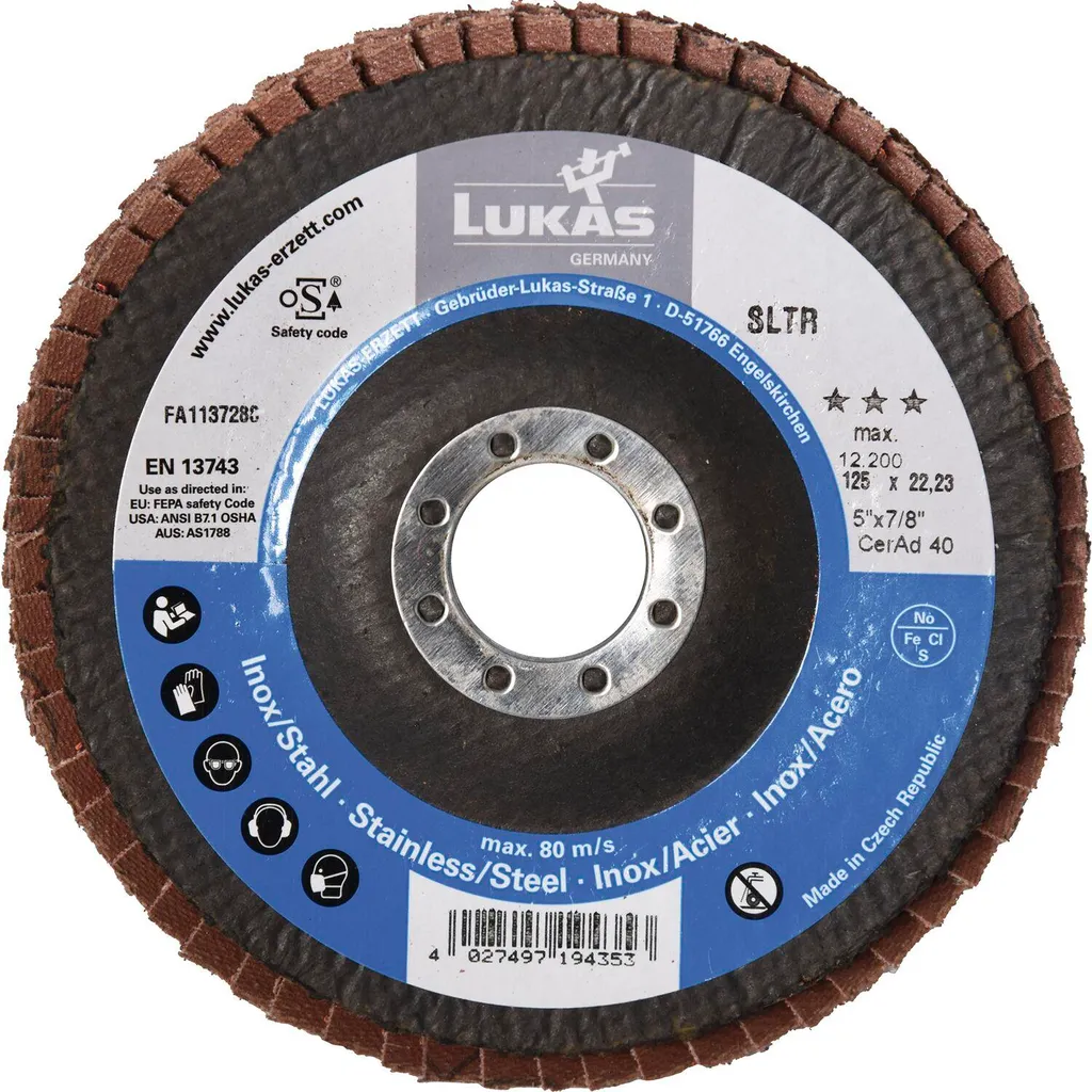 S&S-Shop 20 X DISCHI – 115 mm – ciascuno 2 X grano 40/60/80/120 – Blu/inox disco lamellare/abrasivo Mop piatto