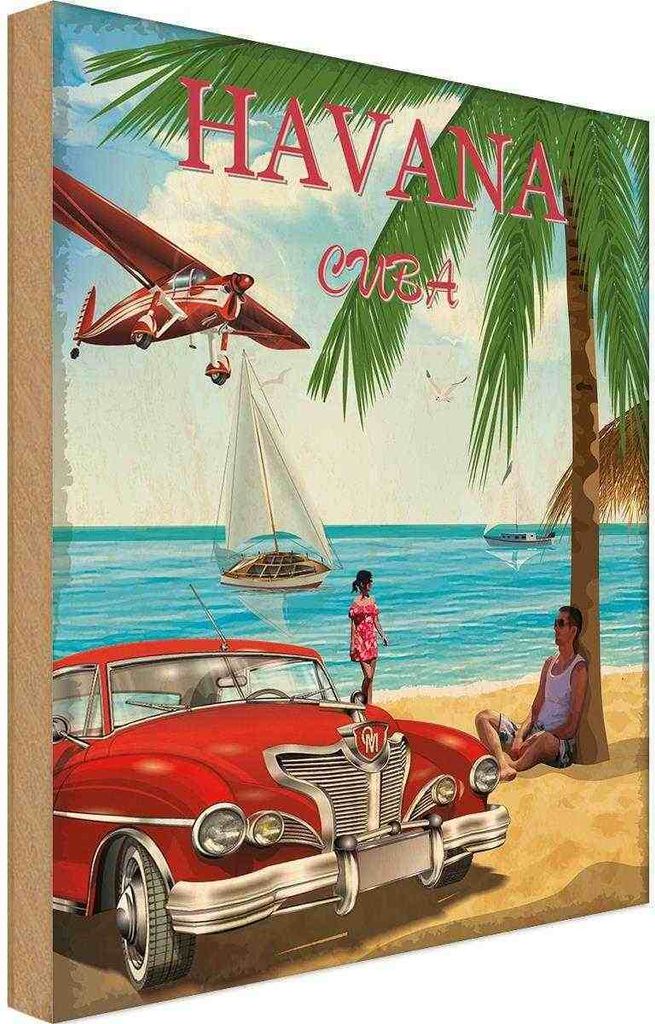 vianmo Holzschild 30x20 cm Havana Cuba Urlaub Palmen