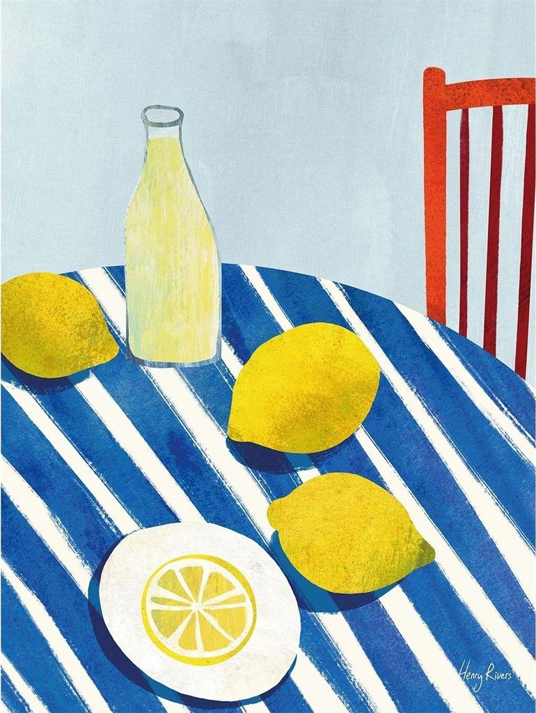 Henry Rivers - Leinwanddruck "Lemonade" PM10401 (40 cm x 30 cm) (Blau/Weiß/Gelb)