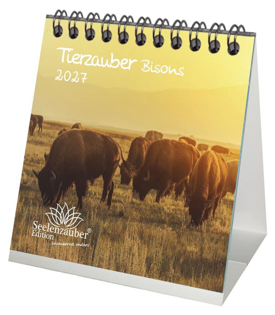 Tierzauber Bisons Tischkalender 10x10cm für 2027 Amerika - Seelenzauber