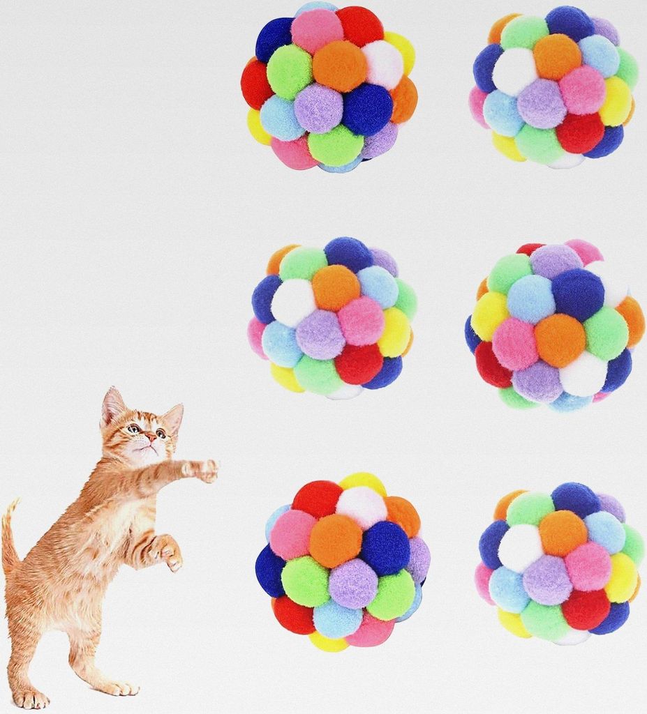 Filzbälle für Katzen - 6 Stück Spielzeug Bälle, Katzenbälle aus Filz, Weiche Bälle, Kätzchen Pom Poms, Indoor Spielzeug, Pompon Ball 5 cm