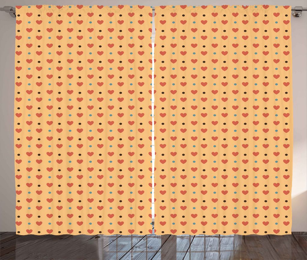 ABAKUHAUS Romantisch Rustikaler Gardine, Herz-Retro Tupfen, Schlafzimmer Kräuselband Vorhang mit Schlaufen und Haken, 280 x 175 cm, Coral Pale Ora...