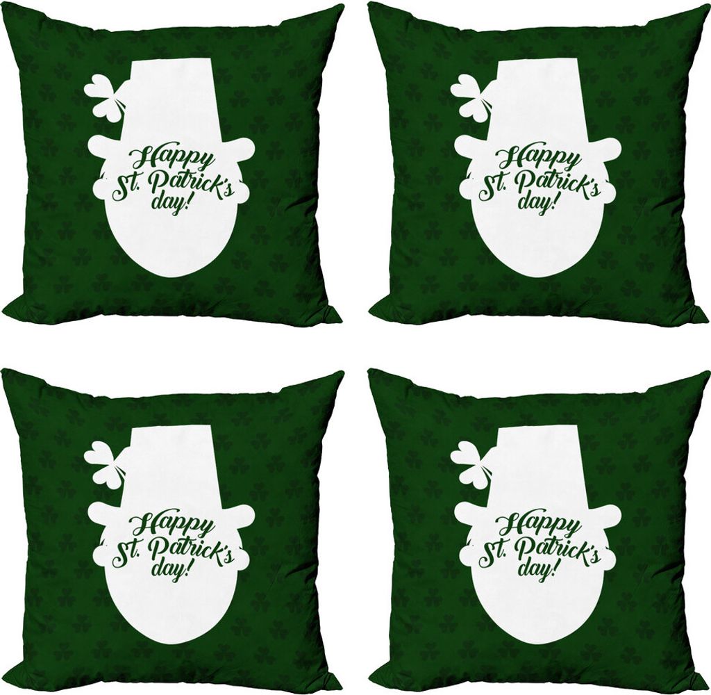 ABAKUHAUS Irish Pub Kissenbezug Set (4 Stück), Kobold-Hut und Klee, Moderner Doppelseitiger Digitaldruck, 60 cm x 60 cm, Smaragd Dark Green Weiß