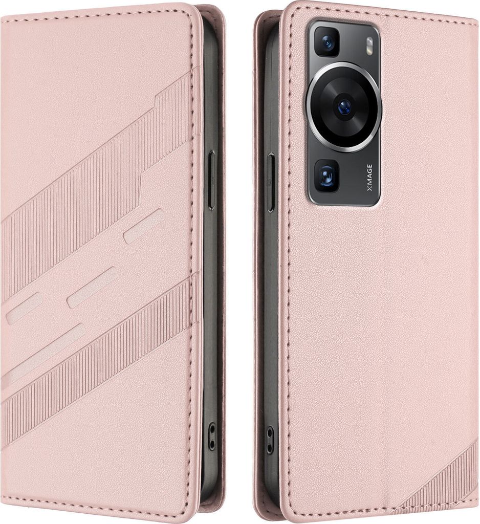 Hülle für Huawei P60 / P60 Pro, Kunstleder Brieftaschen Handyhülle mit Kartenfach und Standfunktion Pink