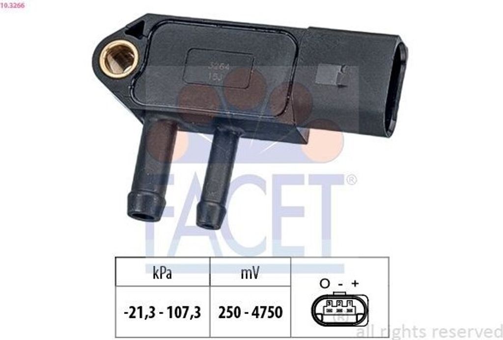 FACET 10.3266 Abgasdruck Differenzdrucksensor für VW GOLF VI (5K1) TIGUAN (5N) Passat Variant (3C5) Transporter V Bus Passat Variant (365) Multivan V