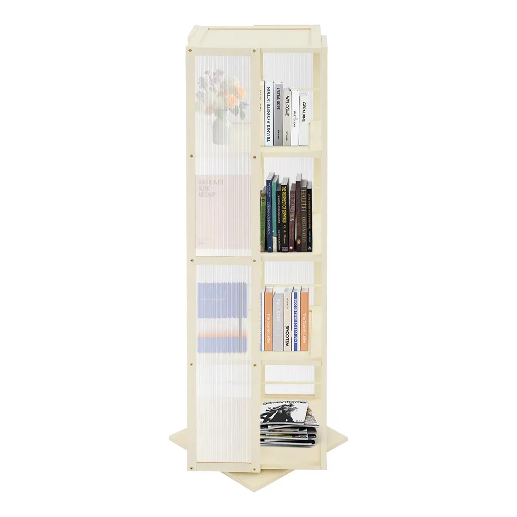 Bibliothèque 360° design semi-ouvert - 4 étagères rotatives élégantes