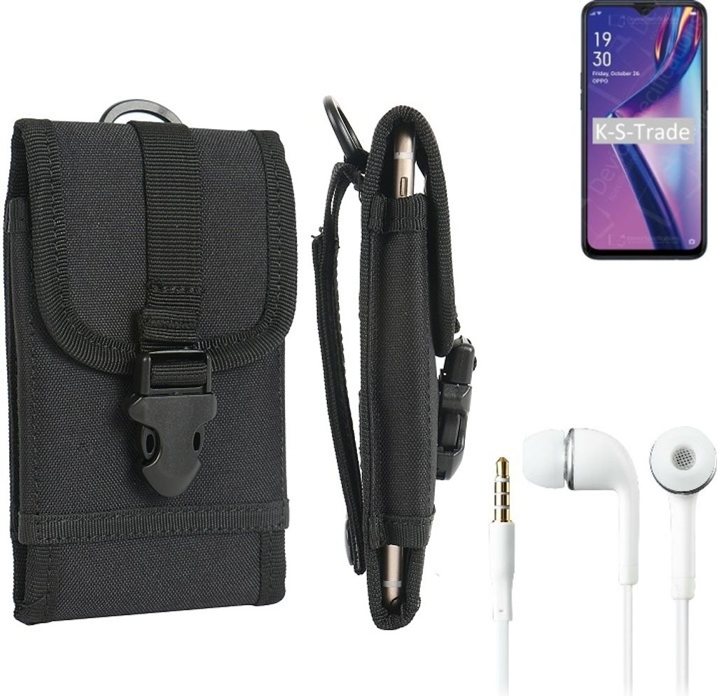 K-S-Trade Holster Schutz Hülle kompatibel mit Oppo A12 Gürteltasche Handy Hülle Tasche outdoor Seitentasche schwarz 1x + Kopfhörer