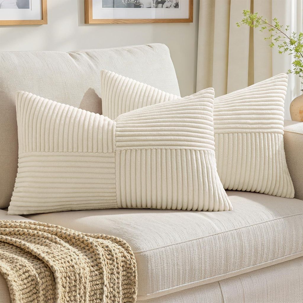 Set mit 2 Kissenbezügen, 30 x 50 cm, beige Cord, dekorative Kissen für Sofa und Wohnzimmer
