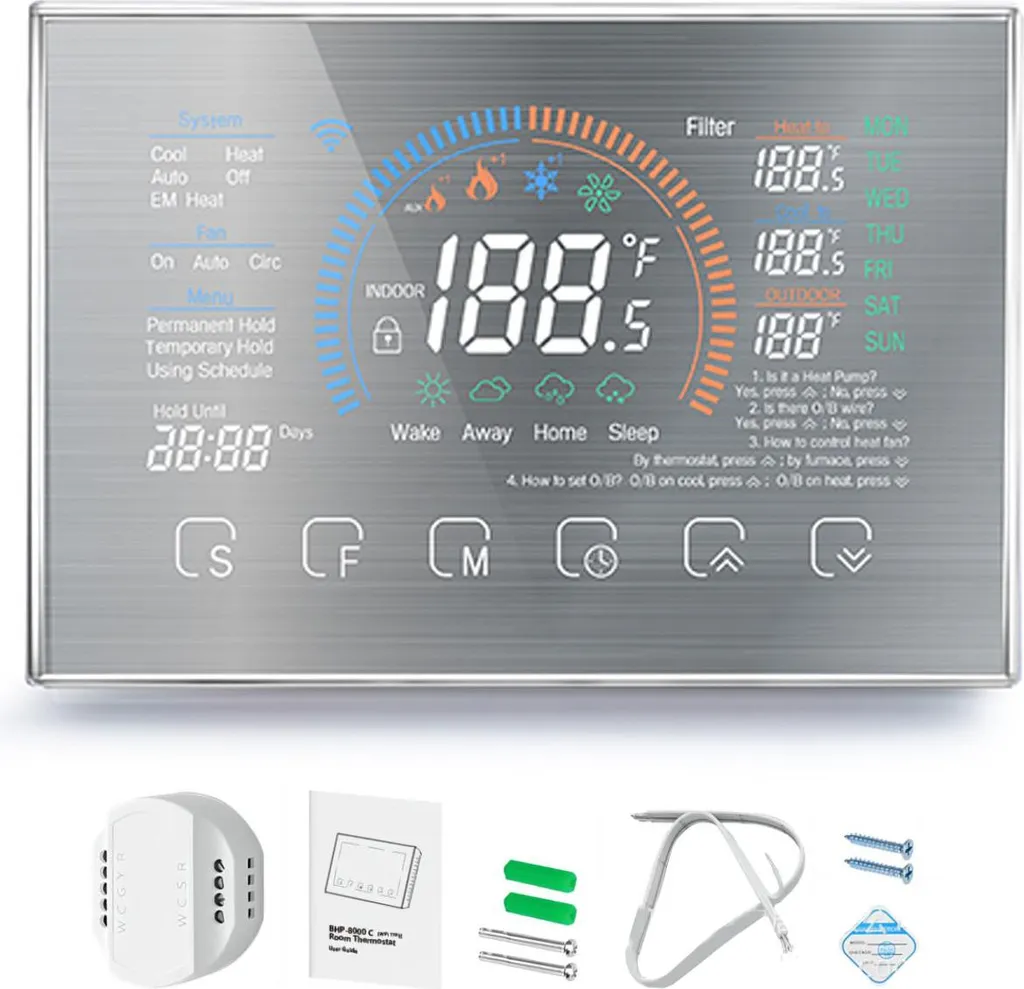 Thermostat intelligent tactile LCD pour pompe à chaleur - Argent brossé