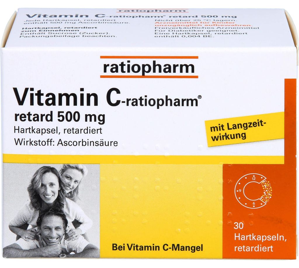 Vitamin C-ratiopharm retard 500 mg Hartkapseln, 30 St. Kapseln