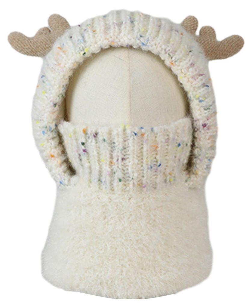 Kindermütze mit Kapuze und Gesichtsschutz, Hirschohren-Design, verstellbarer Nackenwärmer für kaltes Wetter, Wintermütze