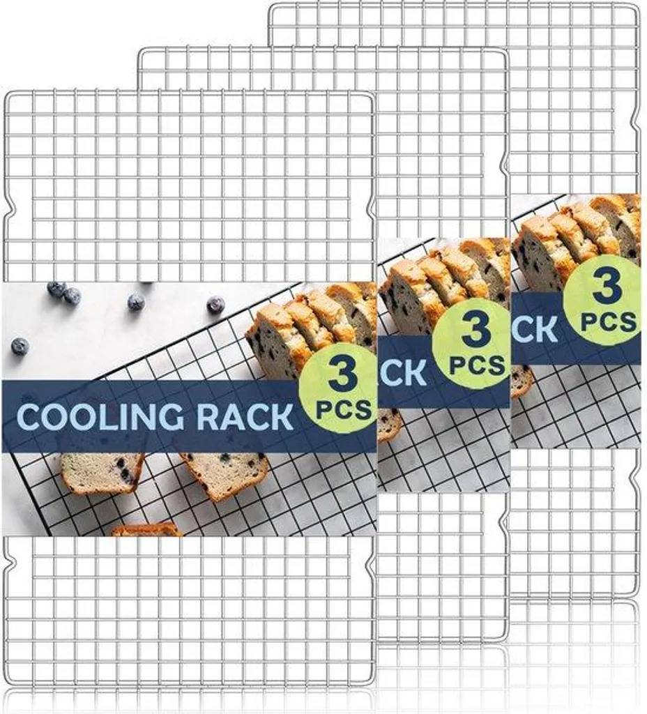 Grille à pâtisserie 40x24cm, pack de 3 supports de cuisson inox argentés