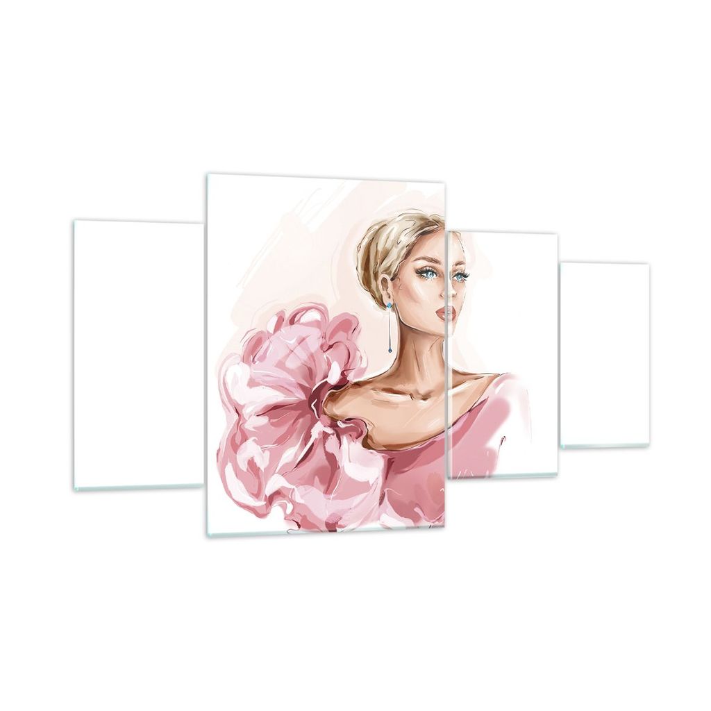 Bilder auf glas - 4 Teile - Frau Künstlerin Mode - 160x90cm - Glasbilder - Wandbilder - Bilder - zum Aufhängen bereit - Wanddekoration aus Glas -...