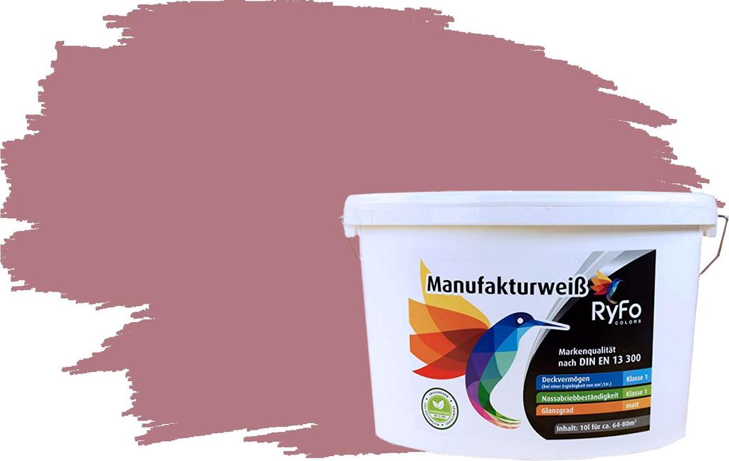 RyFo Colors Bunte Wandfarbe Manufakturweiß Herbstlila 10l - weitere Violett Farbtöne und Größen erhältlich, Deckkraft Klasse 1, Nassabrieb Kla...