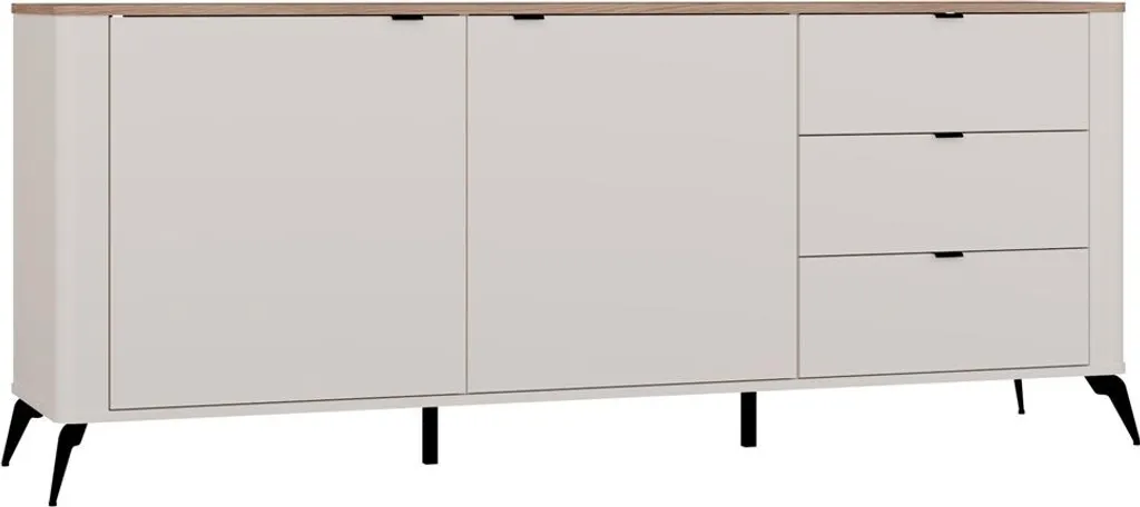 Commode 3 tiroirs soft-close CORDOBA 2D3S coloris beige et bois naturel