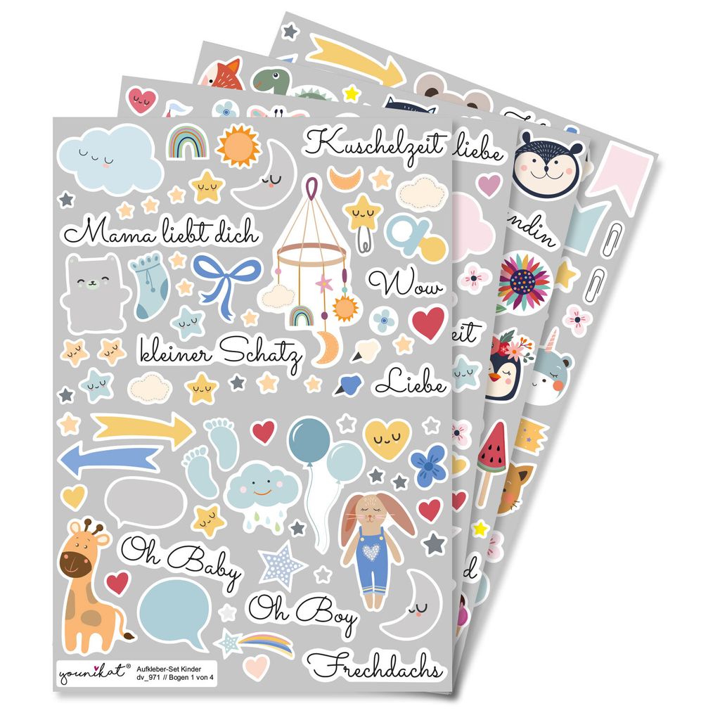 Aufkleber-Set für Kinder und Fotoalben I über 200 Sticker I DIY Scrapbooking-Aufkleber mit Sprüchen und Tieren I zum Gestalten I Scrapbook und B...