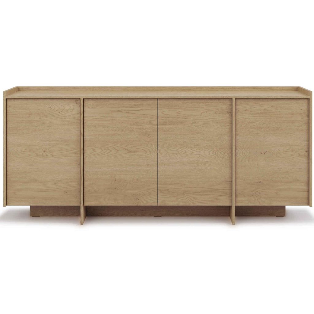 A front view of a wooden sideboard with four doors.