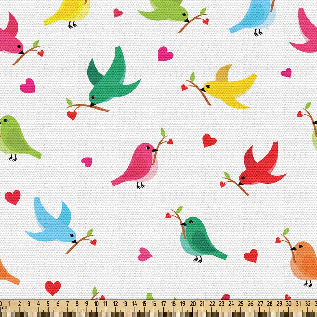 Tissu Imprimé Multicolore Oiseaux et Cœur Saint-Valentin 148 x 300 cm