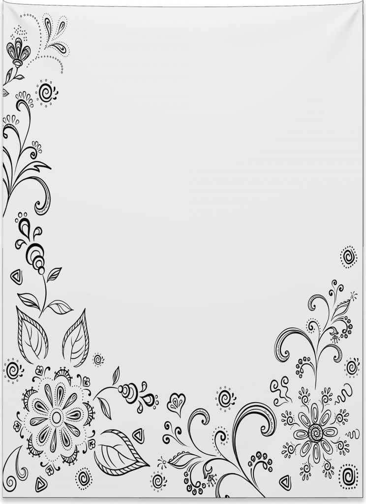 Abakuhaus Blumen Wandteppich, Monochrome Skizze aus Weiches Mikrofaser Stoff Kein Verblassen Klare Farben Waschbar, 110 x 150 cm, Weiß Schwarz