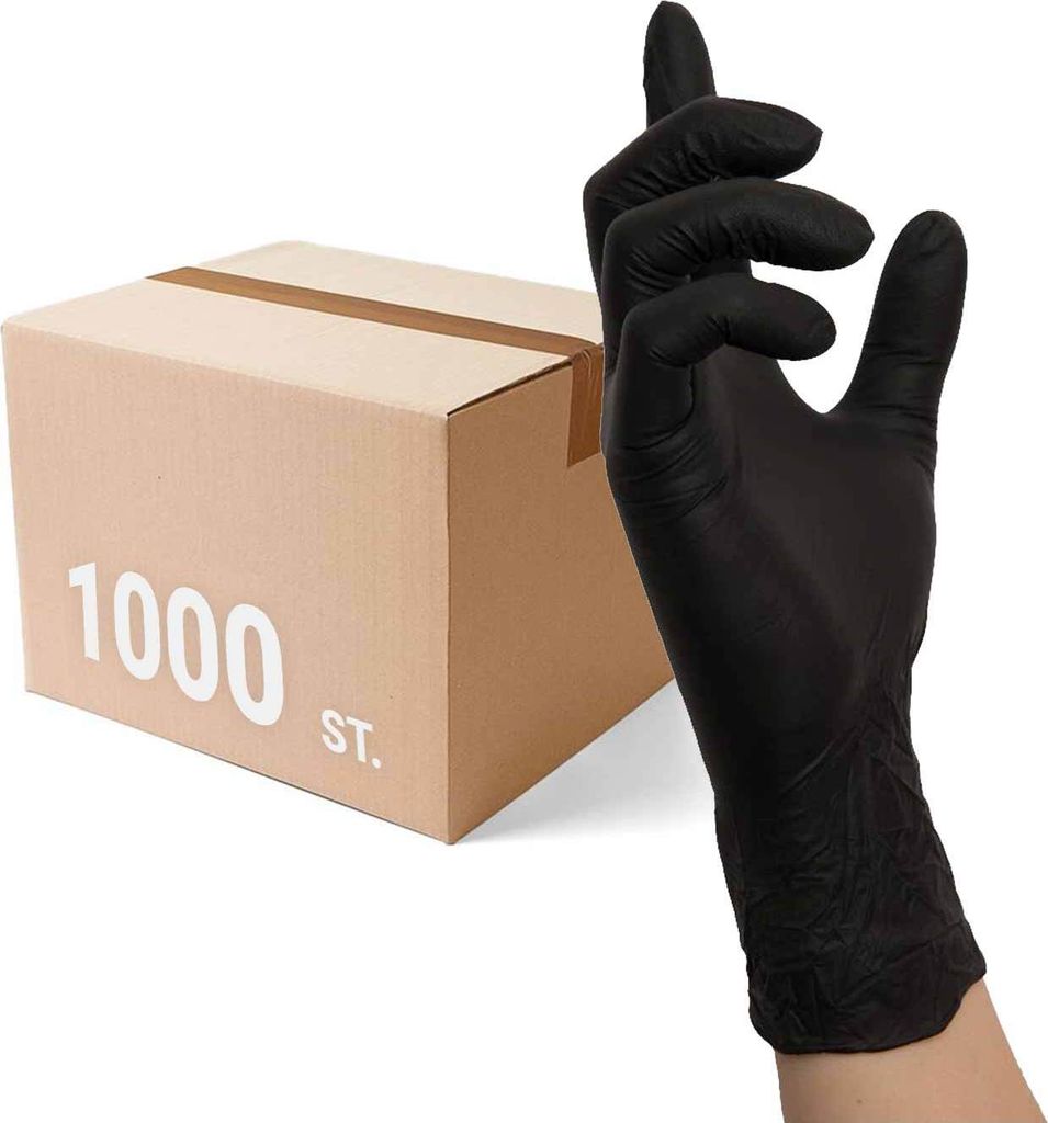 NITRAS Einmalhandschuhe 8320 Black Wave 10x 100 Stück - Einweghandschuhe puderfrei und extrem reißfest, perfekt in einer Box zum Dosieren Größe:10