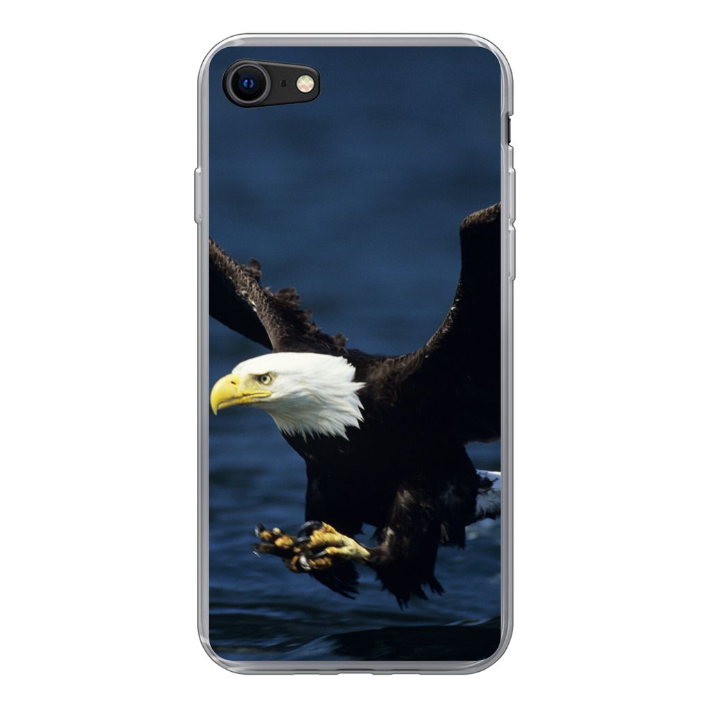 MuchoWow Handyhülle Schutzhülle Hülle für iPhone SE 2020 Adler - Nahaufnahme - Wasser Silikon Softcase Handy Hülle - Kartenbesitzer