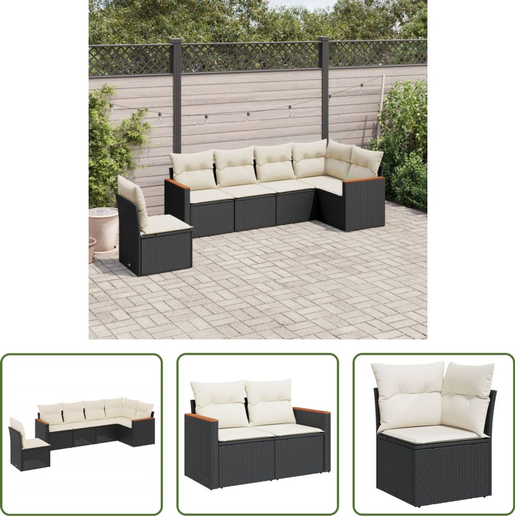 The Living Store 6-tlg. Garten-Sofagarnitur mit Kissen Schwarz Poly Rattan