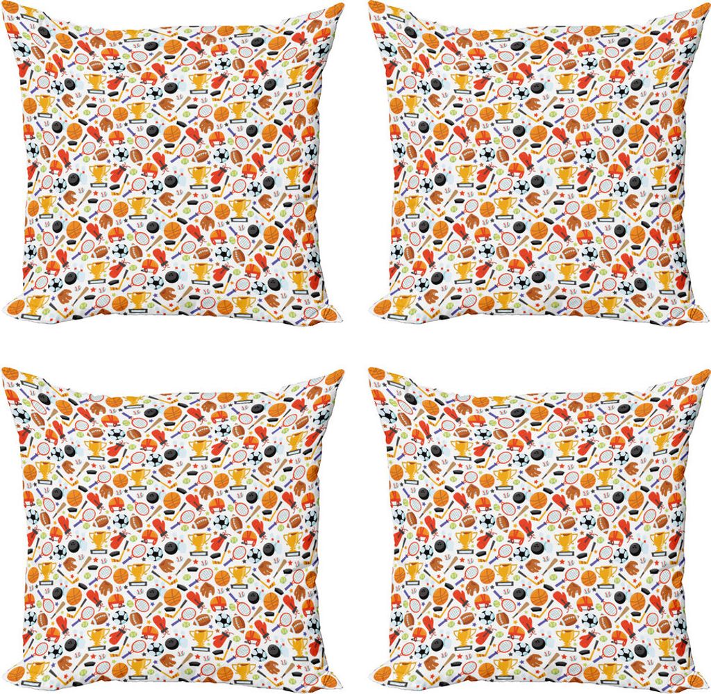 ABAKUHAUS Sport Kissenbezug Set (4 Stück), Cartoon-Stil Bowling, Moderner Doppelseitiger Digitaldruck, 40 cm x 40 cm, Mehrfarbig