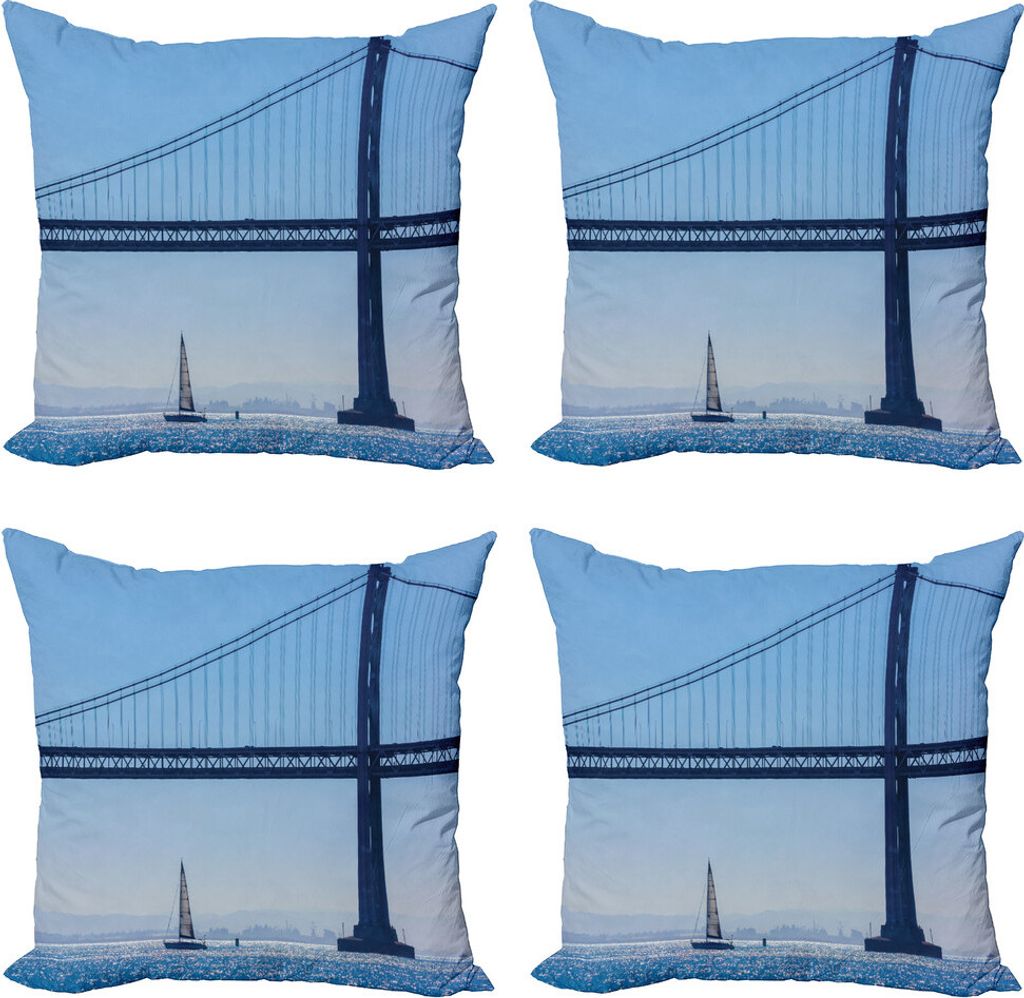 ABAKUHAUS Segelboot Kissenbezug Set (4 Stück), Segelboot von Pier 7, Moderner Doppelseitiger Digitaldruck, 60 cm x 60 cm, Blau