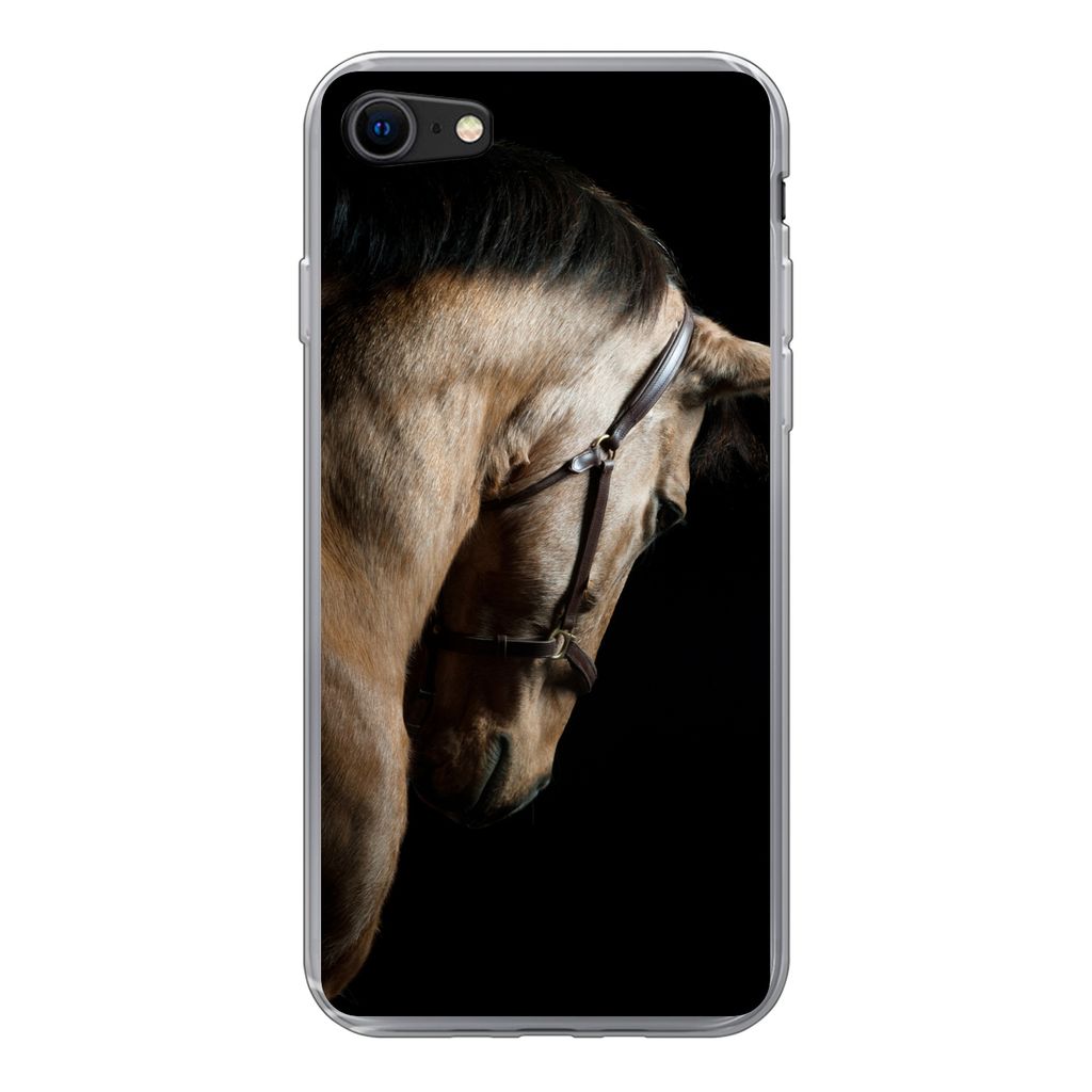 MuchoWow Handyhülle Schutzhülle Hülle für iPhone 7 Pferde - Halfter - Schwarz Silikon Softcase Handy Hülle - Kartenhalter