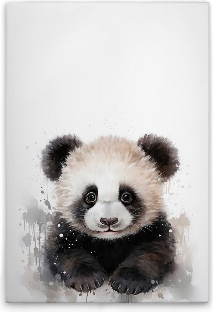 TADESSI Leinwandbild Baby Panda Kinderzimmer - Wandbild 50 x 75 cm - Kunstdruck auf Leinwand in Weiß Schwarz - M1-No.51901