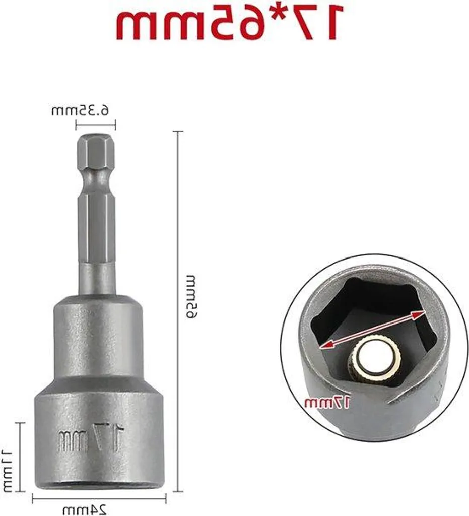 Embouts de vissage magnétiques 17 mm et adaptateur 1/4 pour impact