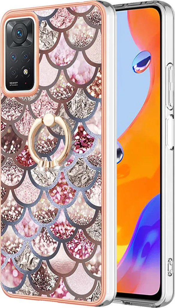 Custodia per Xiaomi Redmi Note 11 Pro 5G/4G, custodia protettiva in silicone TPU a fantasia con supporto ad anello Caffè