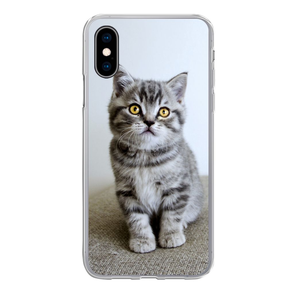 MuchoWow Handyhülle Schutzhülle Hülle für iPhone X Kätzchen - Augen - Gelb - Mädchen - Kinder - Jungen - Kinder Silikon Softcase Handy Hül...